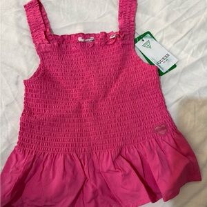 GUESS Girls' Pink Smocked Peplum Tank Top